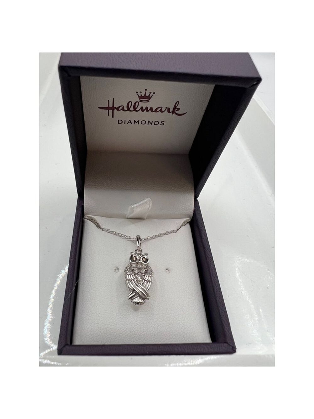 Women's Hallmark Diamonds Owl Pendant Necklace Sterling Silver & Diamond
